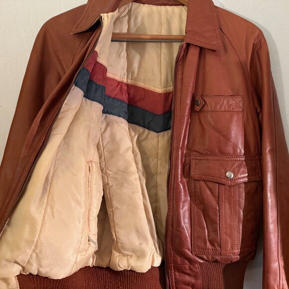 Vintage 1970s Reversible Leather Bomber Jacket in Rust Brown Size Medium - Picture 5 of 7